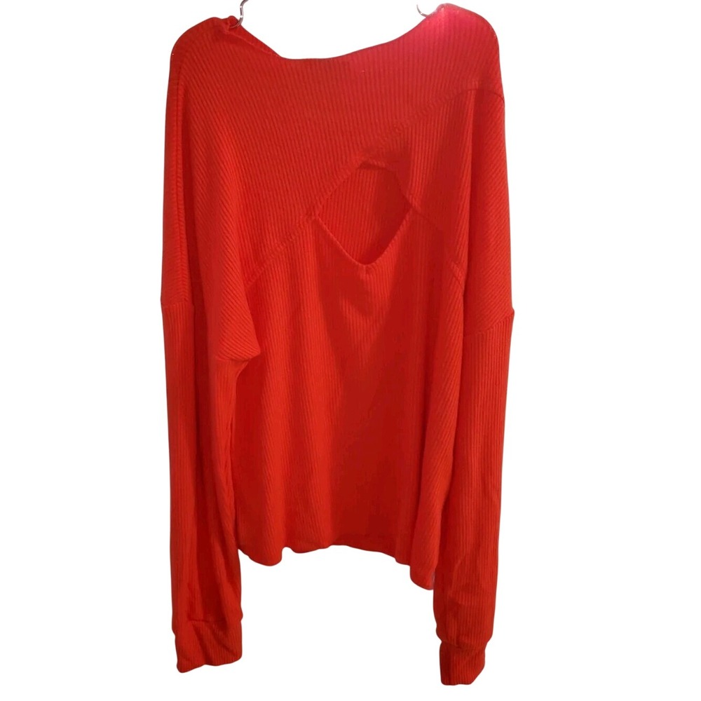 LNA Clothing Cori Sweater Rib Top Tomato‎ Red Cutout Back Ribbed Knit 1X NEW